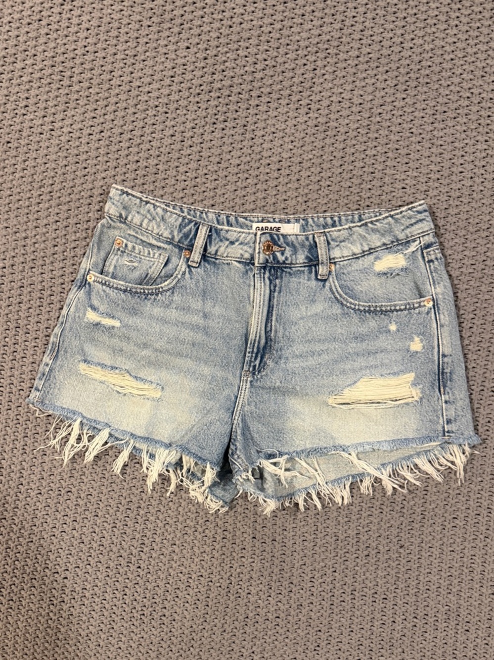 Garage Light Wash Distressed Denim Shorts- Festival